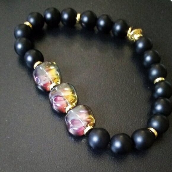 GIFT SET!!! 1 Bracelet + Earring Set ~ Reversible Pink + Gold or All Black - Picture 4 of 10